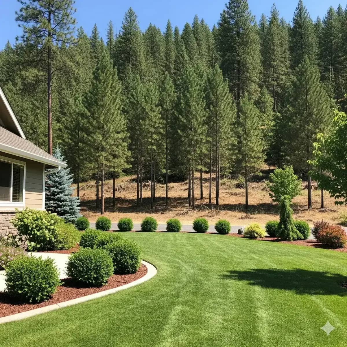 Defensible space and forestry mulching on a hillside Coeur d'Alene ID property in Kootenai County
